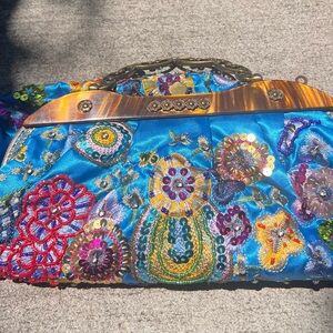 Embroidered Blue Mini Bag